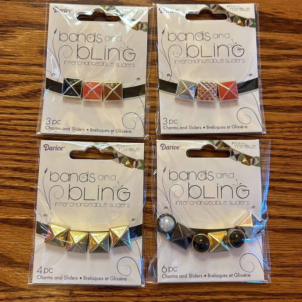 NWT 4 Packs Jewelry Interchangeable Bands & Bling Metal Charm Sliders by Darice